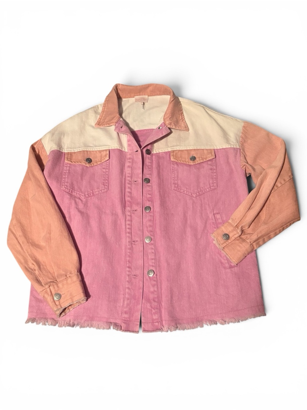 Entro  Pink & Peach Denim Jacket with Cream Yoke